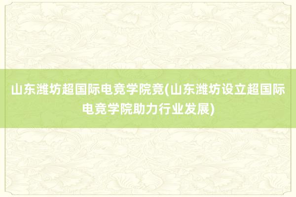 山东潍坊超国际电竞学院竞(山东潍坊设立超国际电竞学院助力行业发展)