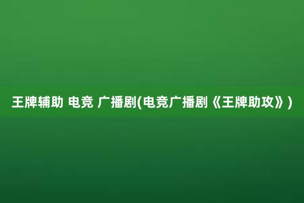 王牌辅助 电竞 广播剧(电竞广播剧《王牌助攻》)