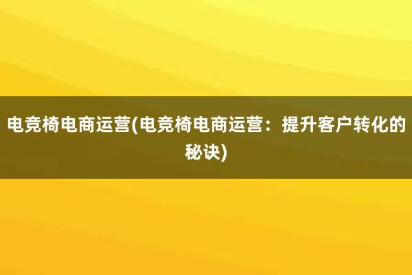 电竞椅电商运营(电竞椅电商运营：提升客户转化的秘诀)