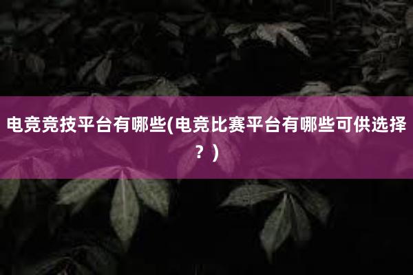 电竞竞技平台有哪些(电竞比赛平台有哪些可供选择？)