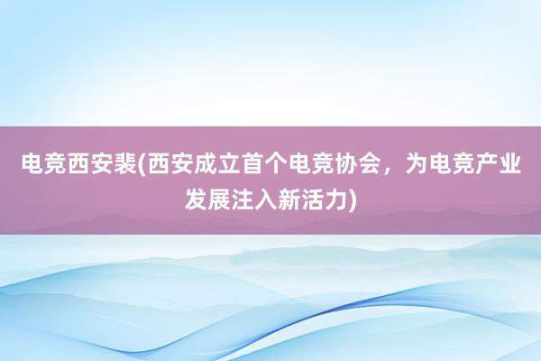 电竞西安裴(西安成立首个电竞协会，为电竞产业发展注入新活力)