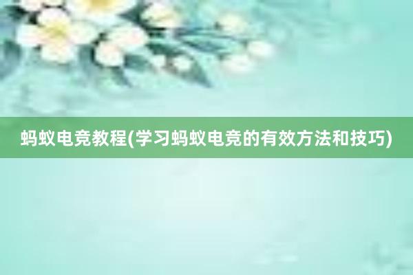 蚂蚁电竞教程(学习蚂蚁电竞的有效方法和技巧)