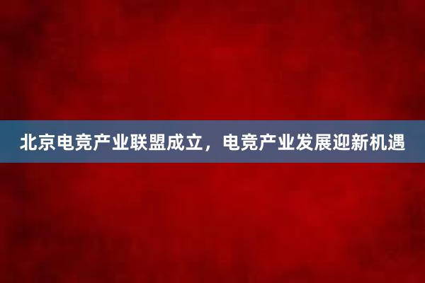 北京电竞产业联盟成立，电竞产业发展迎新机遇