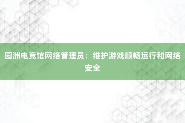 园洲电竞馆网络管理员：维护游戏顺畅运行和网络安全