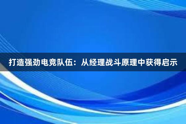 打造强劲电竞队伍：从经理战斗原理中获得启示