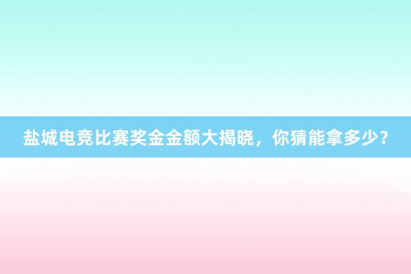 盐城电竞比赛奖金金额大揭晓，你猜能拿多少？